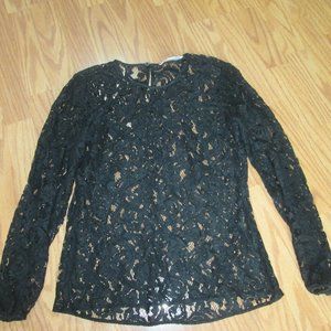 Michael  Michael Kors Black Lacy See Through Blouse Top Size Small